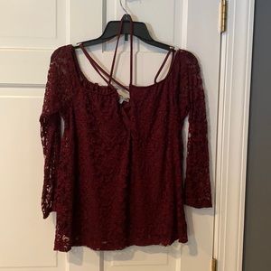 Burgandy lace top strappy
